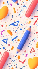 Vibrant Colorful Background with Pencils and Playful Shapes