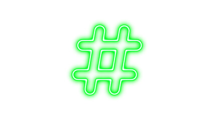 Fototapeta premium Neon hashtag icon green color glow with transparent background