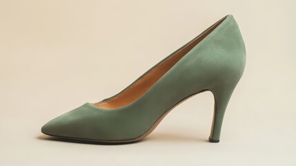 Obraz premium This stylish green high-heeled shoe features a pointed toe and a sleek silhouette. Ideal for formal occasions, it highlights elegance with a modern touch. Perfect for fashion enthusiasts