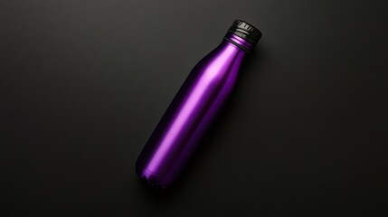 A vibrant purple insulated water bottle lies flat against a dark surface, highlighting its shiny finish and contemporary shape, perfect for on-the-go hydration