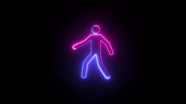Glowing neon lightning flash running icon animation on black background. 4k animation