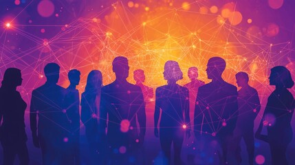 Diverse Silhouettes of People Against a Colorful Abstract Background