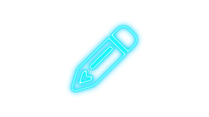 Neon pencil icon cyan color glow with transparent background
