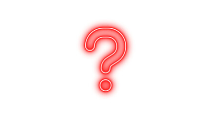 Neon question icon red color glow with transparent background