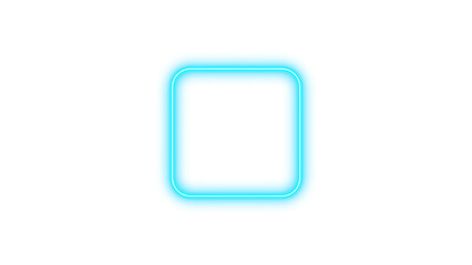 Neon square icon cyan color glow with transparent background