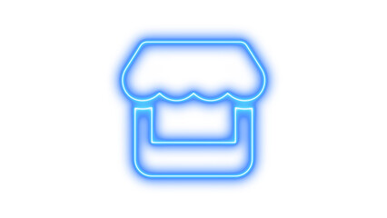 Neon store icon blue color glow with transparent background