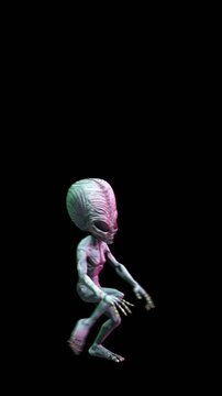 Seamless loopable vertical video  animation of a terror alien hip hop dancing isolated with copy space.