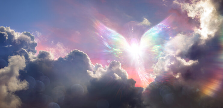 Angel Fly In Heaven Sky - Abstract Bright Wings In Clouds
