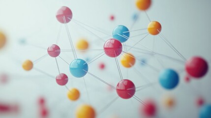 Abstract digital social network with connected icons and nodes on a light background. 3D Rendering