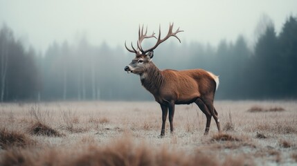 Fototapeta premium Majestic stag in a misty forest