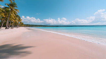 Pink Sand Beach and Turquoise Ocean Under a Blue Sky