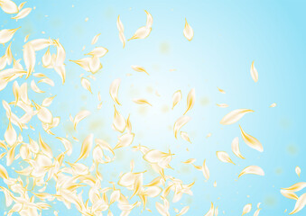 Beige Floral Fly Vector Blue Background. Delicate