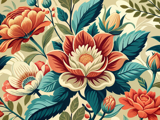 vector of beautiful fantasy vintage wallpaper botanical flower bunch,vintage motif for floral print digital background.generative ai.