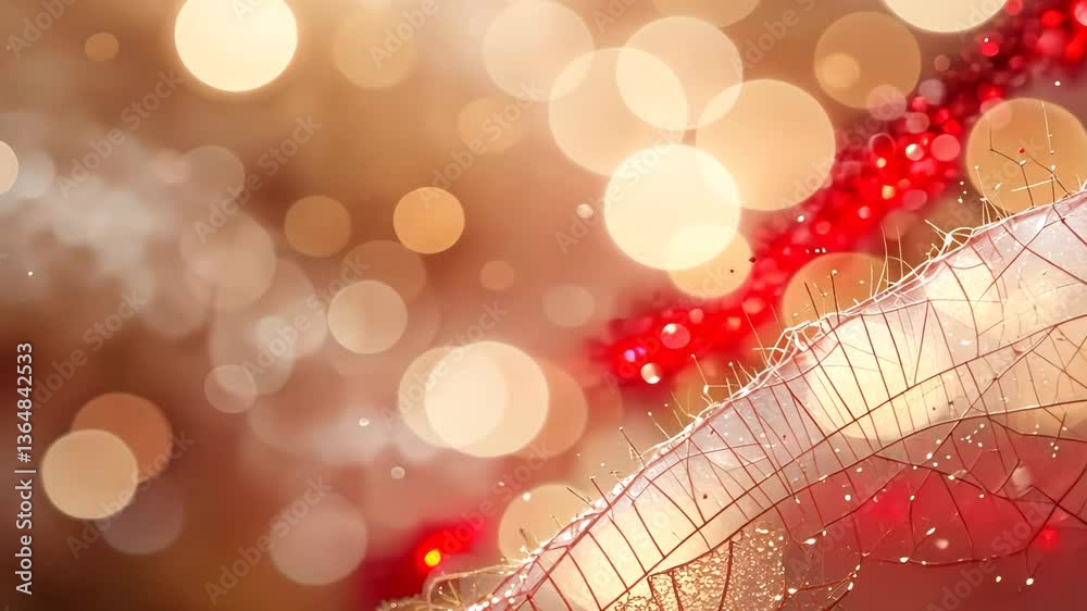 Wall mural elegant red and white ribbon with bokeh on gradient brown background
