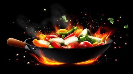 Fiery Wok of Fresh Vegetables: A Culinary Delight