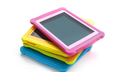 Tablet for kids front blue white and green Tablet for kids front blue white and green Tablet mobile for kids isolated on white background, Generative AI