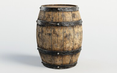 Fototapeta premium Wooden barrel showcasing rustic craftsmanship and detail in texture and design, ideal for beverages or storage