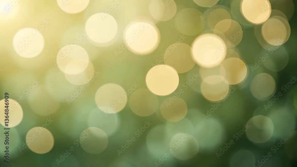 Wall mural golden and green bokeh lights background abstract festive design element