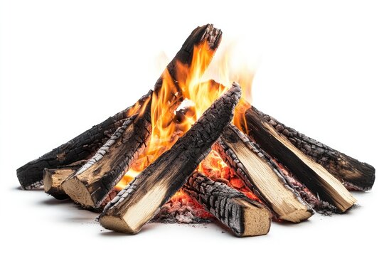 Campfire blaze.  A vibrant campfire with logs burning brightly.  The flames are orange and yellow, rising above the wood.  Charred and glowing embers are visible amidst the logs