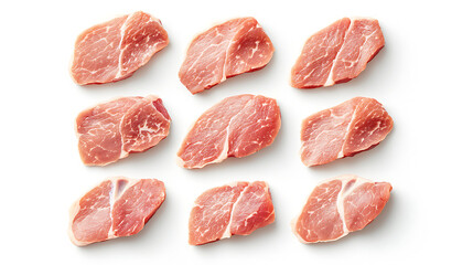 Slicing fresh pork cuts butcher shop food photography clean background overhead view culinary art
