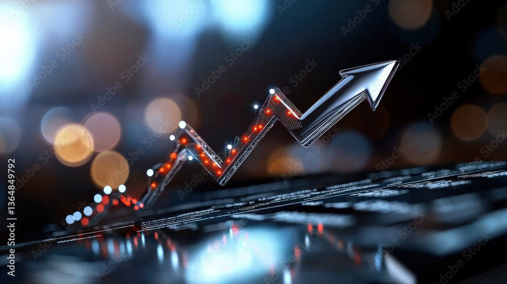 Leinwandbilder sleek 3d digital graph with upward arrow symbolizes growth and success, set against blurred backgrou