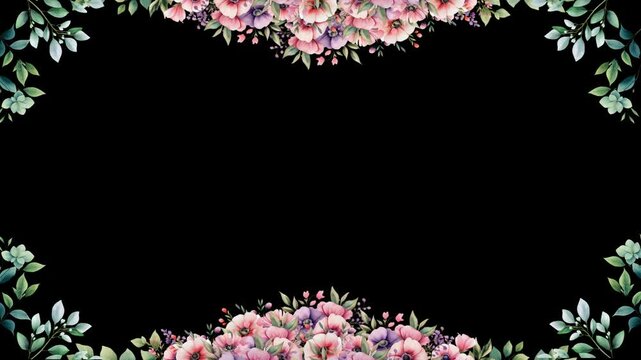 Wedding flower watercolor seamless loop animation with alpha channel