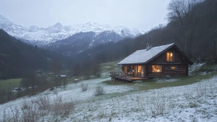 Cozy Wooden Cabin in Snowy Mountain Valley