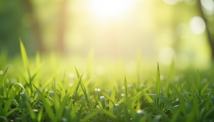 Obraz premium Sunlit Green Grass Blades in a Natural Setting 