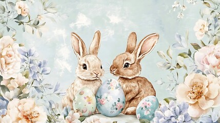 Fototapeta premium Easter Bunnies Floral Springtime. (4)