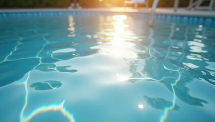 Obraz premium Sunlit Swimming Pool Water Reflections at Sunset 