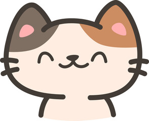 Cute hand drawn cartoon calico cat smile face illustration for kids