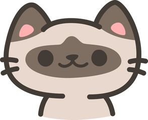 Cute hand drawn cartoon siamese cat face illustration for kids