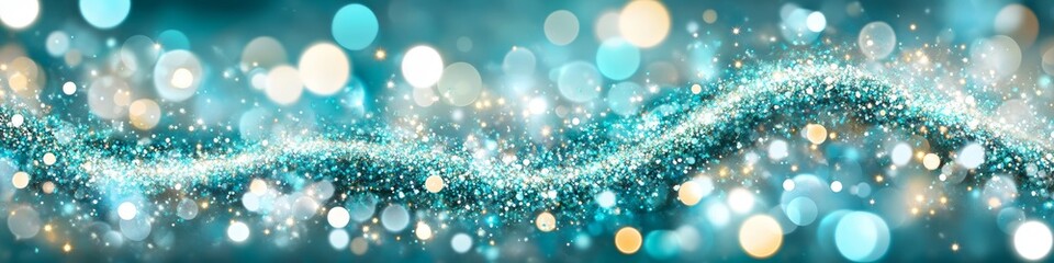Bokeh. Abstract Jade And Blue Light Wave With Glowing Lights And Sparkle Glitter , Glamour Design