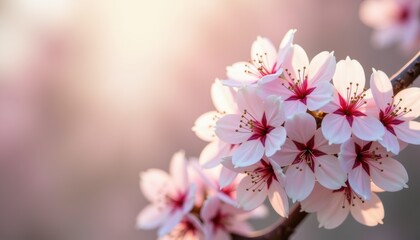 Obraz premium Cherry blossoms blooming against a soft pastel background 