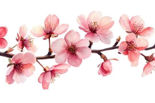 Blossoming cherry flowers nature scene floral spring vibes cut out