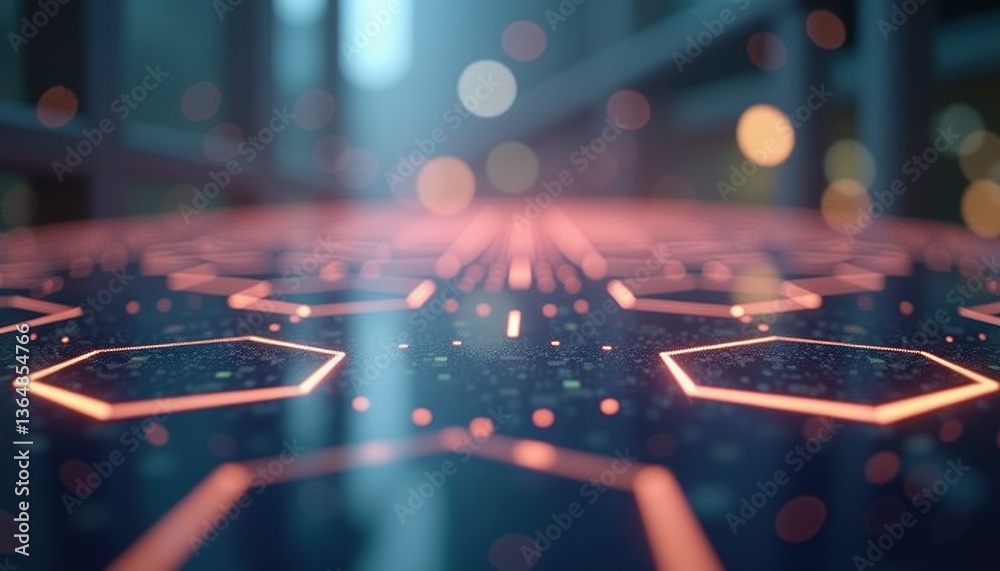 Poster Futuristic hexagonal pattern glowing in a digital background  