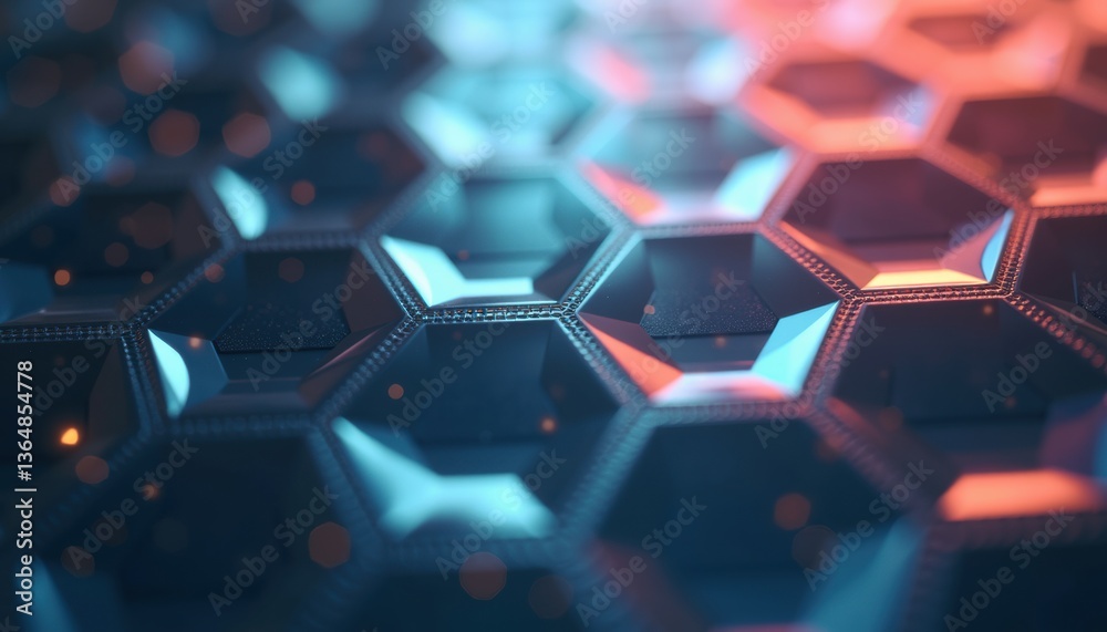 Poster Abstract hexagonal pattern with vibrant colors and 3D effect  