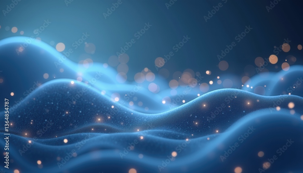 Poster abstract wavy patterns with soft glow in blue tones