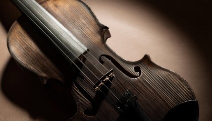 Fototapeta premium Dark beige firefly violin showcasing intricate design and craftsmanship positioned against soft lighting for artistic effect