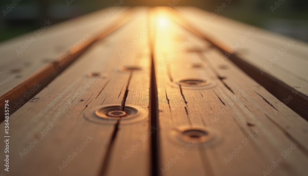 Poster wooden table surface with sun rays shining through