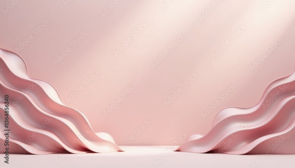 Poster Soft pink curved waves creating a minimalist backdrop  