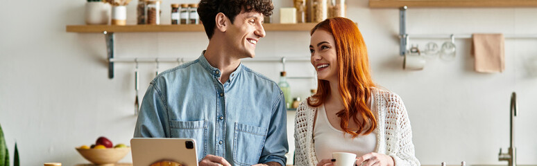 Couple enjoying cozy moments together at home while sharing laughter and love