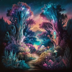 Fototapeta premium Magical fantasy landscape with a floating castle above a vibrant underwater world