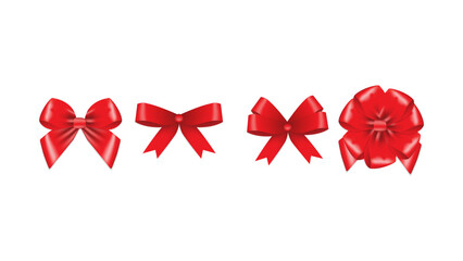Red ribbon bow on white background. For poster, card, banner, discount, special offer, cover, menu, advertising. Vector illustration EPS10 
