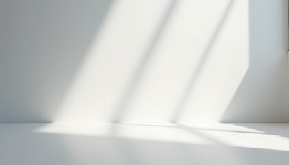 Minimalist interior with sunlight casting shadows on wall  