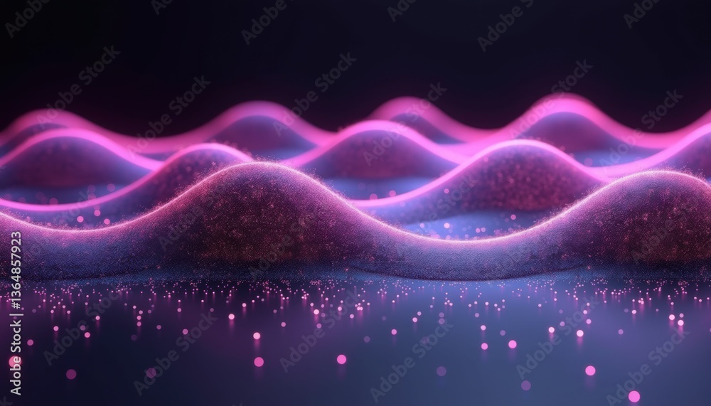 Poster abstract wavy patterns glowing in pink and blue light