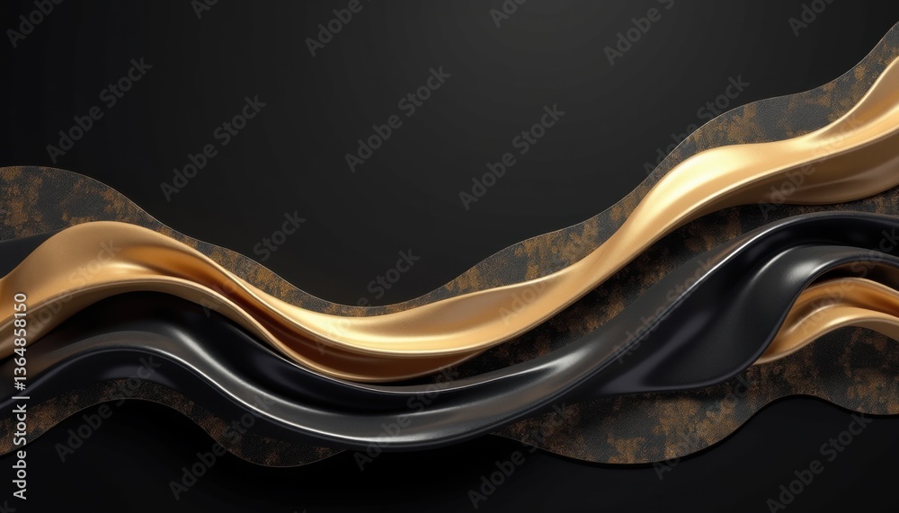 Poster abstract golden and black wave patterns on dark background