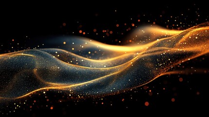 Obraz premium Abstract golden magic dust over a black background, creating beautiful golden art.