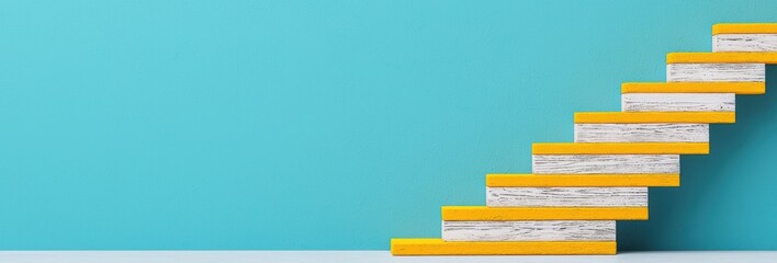 Obraz premium Bright Stairs Ascending a Textured Turquoise Wall Minimalist Conceptual Design