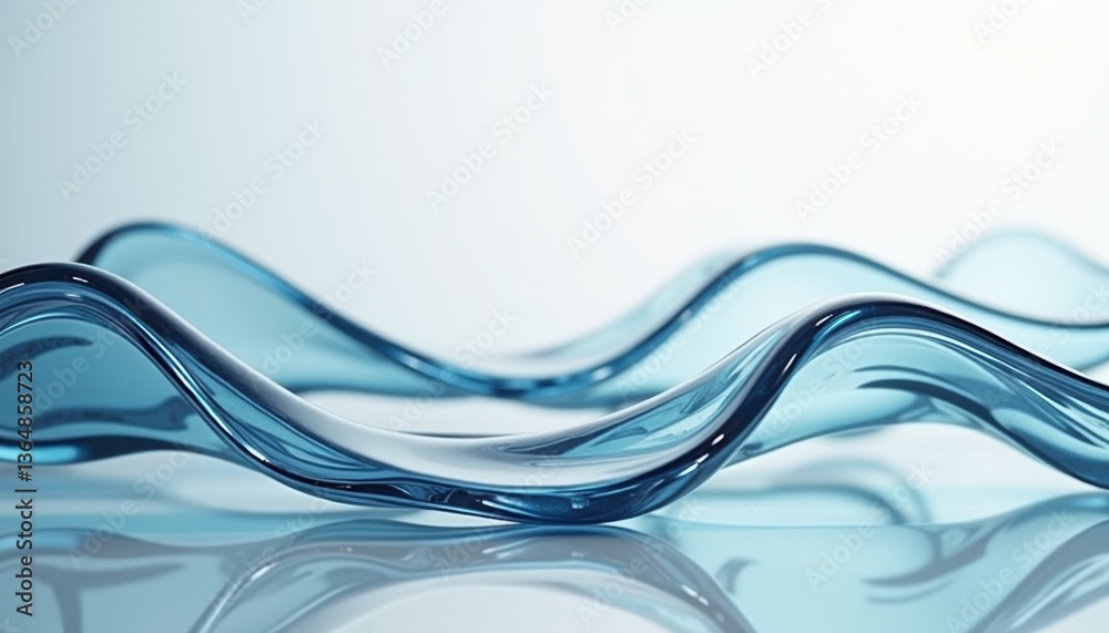 Poster abstract blue wave patterns on a reflective surface